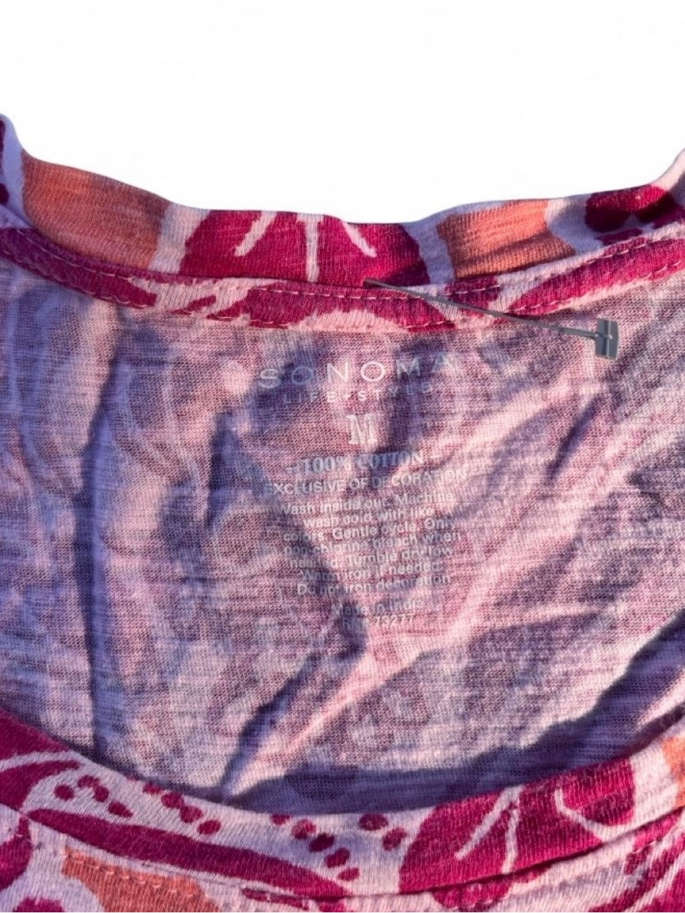 Sonoma Pink & Coral Damask Scoop Neck Tee Paisley Print with Beads - Picture 3 of 6